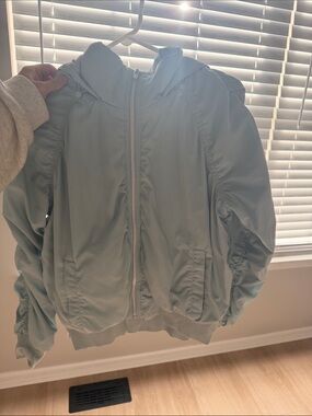 Athleta Light Blue Hooded Jetset Bomber Jacket